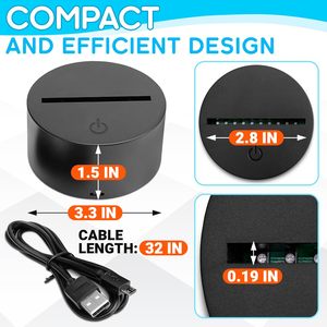 3D RGB LED Night <b>Light</b> Base ABS Material 16 Colors Changing <b>Switch</b> Control Middle Rechargeable USB <b>Remote</b> Control Modern Design - Product Image 2