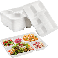 Barquette alimentaire jetable en bagasse de canne à sucre à compartiments multiples, compostable et biodégradable, pour plats à emporter, avec logo personnalisé