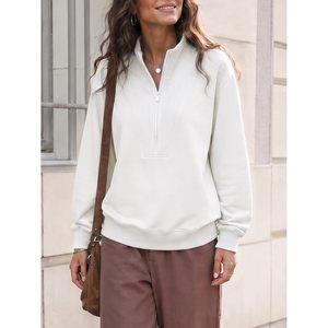 Custom Women's Oversized Half Zip Sweatshirt <b>Long</b> <b>Sleeve</b> Loose Athletic <b>Top</b> Breathable Pullover Casual Wear - Product Image 3