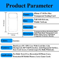 Funda Protectora Transparente para Tarjetas Coleccionables con Logotipo Personalizado para 17 18 Pro Max, con Ranura para Tarjetas, Resistente a Golpes y Caídas de 1.2m