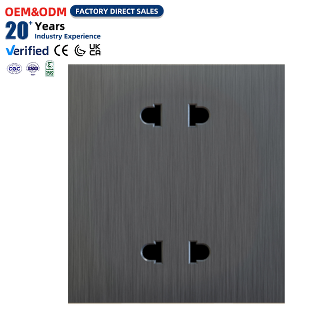 OEM Factory Customized 2 Gang 2 Pin Socket Brushed Grey 86 Type Dual Wall Mounted Power Outlet Socketed