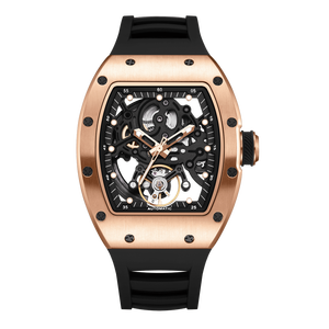 Reloj de pulsera automático Tonneau de lujo para hombre con mecanismo de esqueleto hueco marca Original característica de reserva de energía estilo mecánico - Product Image 3