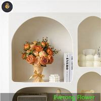 EV 964 Venta Directa princesa artificial Rosa 3 tenedores seda mostaza amarillo Rosa flor boda centro de mesa flor