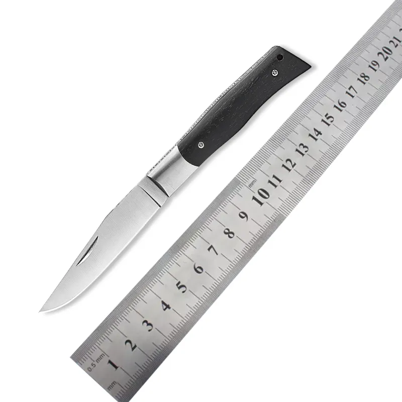 Couteau de poche pliant multifonctionnel à manche en bois avec lanière attachée, 2023