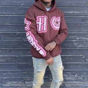 Sweat à capuche en chenille épaisse personnalisé OEM pour homme, coupe oversize, en coton French Terry, avec patch brodé 3D et impression numérique - Product Image 3