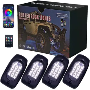 R-GB App Control, Multicolor, Music Mode, Dimmable, 4 Pods Underglow RGB Led Rock Lights, RGB working lamp