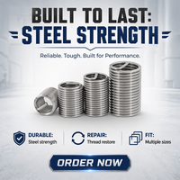 12mm Stainless Steel Polished Fully Threaded Metric Thread Inserts with Slotted Drive System
