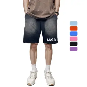 Designer all'ingrosso di alta qualità in bianco estate Plus Size personalizzato stampa sbuffo strass da uomo in cotone Shorts lavato con acido