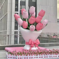 Statue de fleur de tulipe en fibre de verre grandeur nature créative pour la Saint-Valentin, événements, parcs à thème, centres commerciaux intérieurs/extérieurs, points photo