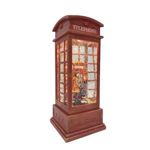 2020 düğün dekorasyon sevgililer hediye mini kırmızı telefon kulübesi olmayan cam su Glitter iplik çift kar küresi - Product Image 1