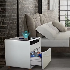 Tủ đầu giường thông minh Docarelife cao cấp, tích hợp Bluetooth, hai ngăn kéo, màu trắng, tích hợp tủ lạnh mini và sạc điện thoại không dây - Product Image 6