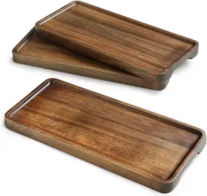 Legend OEM/ODM 11.8 Inch Acacia Wood Tray Wooden Platters Set of 3 Rectangle Handcrafted Wooden Dish Plate