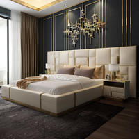 Luxuriöses Modernes Kingsize-Bett Hochwertiges Klassisches Echtleder-Holzbettgestell Modisches Schlafzimmer-Möbelset OEM