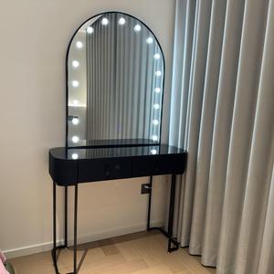 Black LED Vanity <b>Mirror</b> Table Makeup <b>Desk</b> Arched Hollywood Style Dressing Table with Drawers for Bedroom Salon - Product Image 1