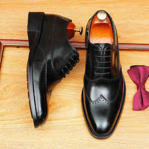 Chaussures en cuir véritable faites à la main, élégantes et confortables, style britannique, gentleman rétro, décontractées haut de gamme, entraînement allemand, semelle épaisse - Product Image 1
