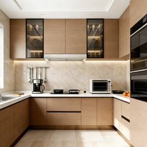 Gabinetes de Cocina Modernos de Lujo en Beige 2026, Juego de MDF y Melamina Personalizado con Almacenamiento de Puerta de Vidrio y Electrodomésticos Integrados - Product Image 6