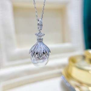 WENCHI S925 Silver Pendant Empty Holder DIY Accessories 14-16mm Round Bar Beads <b>Concealer</b> Necklace 10590 China - Product Image 4