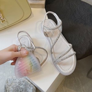 Sandales plates en plastique pour femmes, avec jupe, à fond doux en gelée, style romain, pour dames, nouvelle collection 2021 - Product Image 6