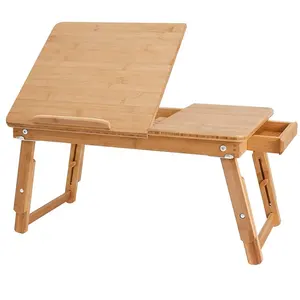 Bamboo Laptop Desk for Bed Sofa with Adjustable Tilting Top, Breakfast Serving Tray with Folding Legs ,Multi Function Table