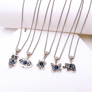 Collar de ojo turco con colgante de mariposa, elefante y búho, cadena de plata tibetana para mujer, regalo, joyería de moda - Product Image 1