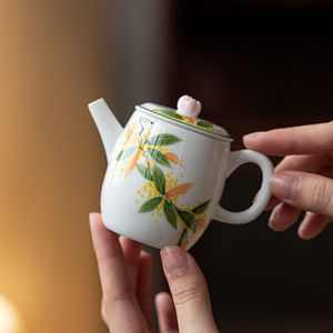 Guanlan Hand Painted Osmanthus Teapot Porcelain Round With Lid Kung Fu <b>Tea</b> <b>Set</b> Single <b>Tea</b> Infuser Filter Afternoon <b>Tea</b> - Product Image 2
