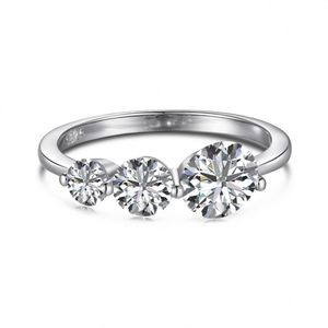Dylam Simplicity Design S925 Silver Rhodium Plated 3 Stone 5A <b>CZ</b> Cubic Zirconia Bar <b>Rings</b> for Women Bridal Wedding Dress up - Product Image 1