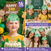 Serre-têtes en papier Animaux de la Savane & Accessoires Photo 16 Pièces Couronnes d'Animaux Sauvages pour Fêtes Anniversaires et Baby Showers