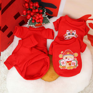 Ropa para perros con estampado de animales, sudadera roja de poliéster, ropa cálida para mascotas para perros pequeños, estilo festivo de Año Nuevo ZYKBX02 - Product Image 1