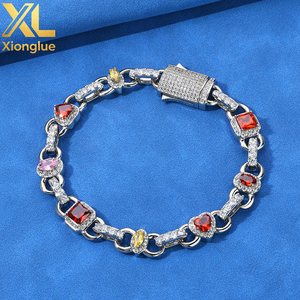 Hip Hop Jewelry 18K Gold Plated Gemstone Chain <b>Bracelet</b> Womens Heart Shape <b>Red</b> Zircon Geometric Design Link Chain for Gift - Product Image 4