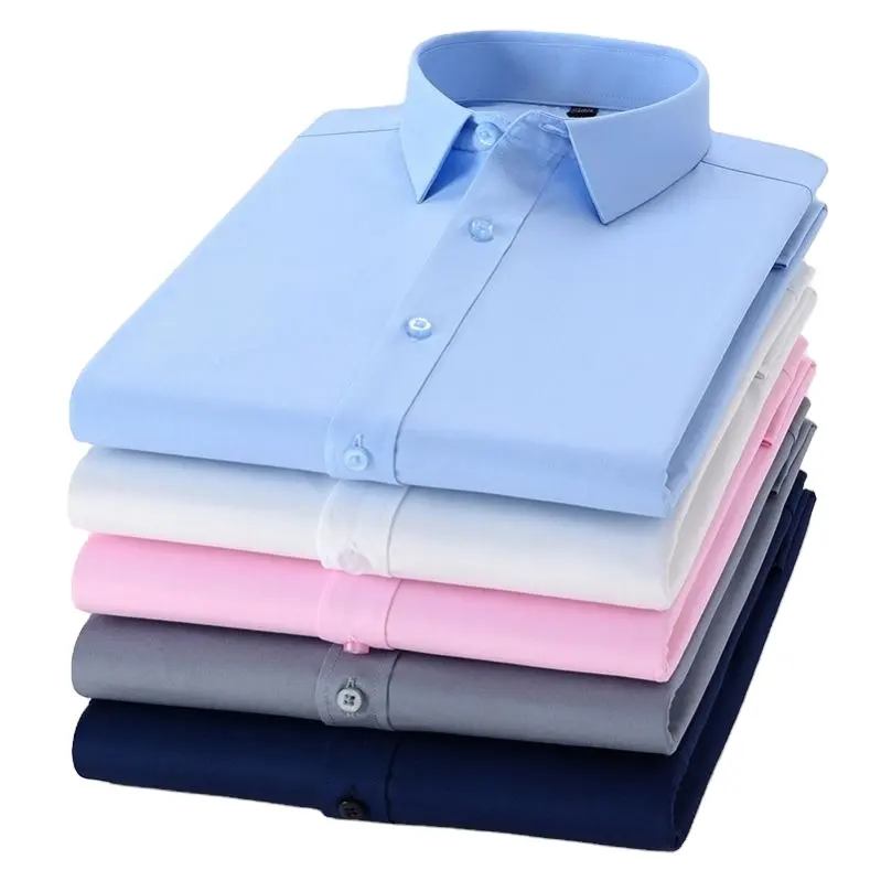 2023 New Bamboo Fiber Shirt Men's Long Sleeve Shirt Solid Color Shirt Stand Collar Slim Three-dimensional Office Recuperation Sh