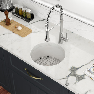 Trắng undermount/Drop-in Fireclay <span class=keywords><strong>18</strong></span> in. L x 9 in. D bát đơn Bồn Rửa Nhà Bếp tròn với lưới đáy và lưới lọc - Product Image 3