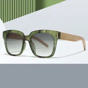 2024 New fashion vintage retro bamboo female sunglasses classic women men square wooden sunglasses