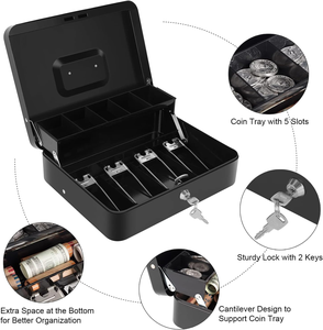 Cash <b>Box</b> with Key <b>Lock</b> and Money Tray - Metal Cash <b>Box</b> for Cash Registers Large Cash <b>Lock</b> <b>Box</b> Metal Cash <b>Box</b> - Product Image 3