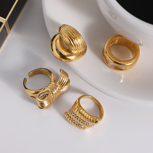 Geometric <b>Gold</b> <b>Ring</b> <b>Set</b> For Women Party Jewelry With Zircon Pave Setting Bow Design - Product Image 4