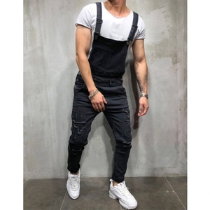 New Arrival Wholesale <b>Mens</b> Streetwear Ripped Jeans <b>Overalls</b> Fashion <b>Mens</b> Full Length Slim Fit <b>Denim</b> Jumpsuit - Product Image 2
