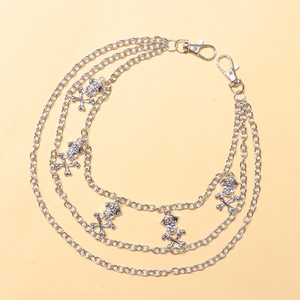 Cadena de pantalones de metal multicapa con calavera pirata, cadena de cintura informal de plata tibetana, accesorio de estilo punk para mujer - Product Image 4