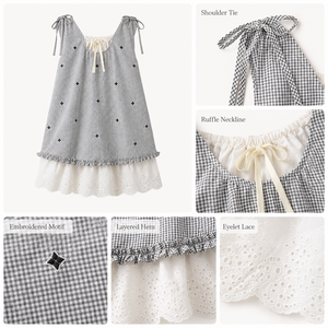 <span class=keywords><strong>Robe</strong></span> d'été décontractée pour fillettes, en coton mélangé, à carreaux, avec dentelle ajourée, sans manches, style boutique - Product Image 5