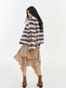 Abrigo de Piel de Lujo para Mujer, Invierno 2025, Chaqueta de Piel de Conejo Rex Genuina, Color <span class=keywords><strong>Chinchilla</strong></span>, Talla Grande, Abrigo Cálido de Invierno - Product Image 4