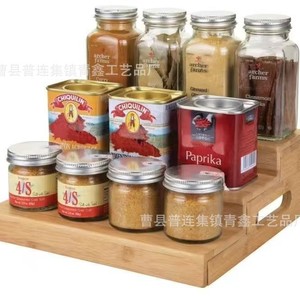 Wooden Three Tier <b>Spice</b> Rack With Handle For Kitchen Countertop Storage Organizer <b>Jar</b> Container Set - Product Image 1