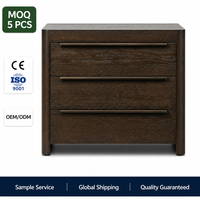 Table de chevet à 3 tiroirs en chêne fumé français pour chambre à coucher, table de chevet en bois foncé, OEM ODM personnalisé