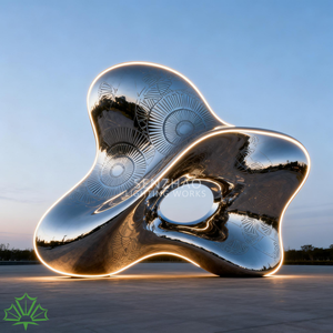 Sculpture abstraite irrégulière en acier inoxydable poli miroir argenté de grande taille pour l'extérieur Senzhao - Product Image 2