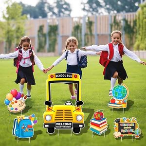 Lớn Xe Buýt Trường Học Chào Đón Trở Lại Trường Trang Trí 6PC Trong Nhà Ngoài Trời Sân Dấu Hiệu Cổ Cọc Nhựa Ngày Đầu Tiên Trường Lawn Vườn Đảng - Product Image 3
