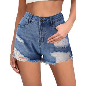 2025 Women's <b>High</b> <b>Waisted</b> Frayed Raw Hem Denim <b>Shorts</b> Casual Skinny Loose <b>Jeans</b> Ripped Design Button Sexy for Summer - Product Image 3