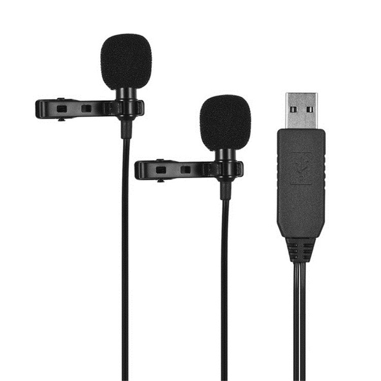 Micrófono de solapa Lavalier con doble cabezal USB micrófono para ordenador omnidireccional con Clip para grabación de vídeo Windows Mac