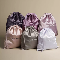 Sac à cordon en satin personnalisé avec logo pour extensions de cheveux, sac en tissu satiné réutilisable et écologique, sac à cordon pour cadeaux et bijoux