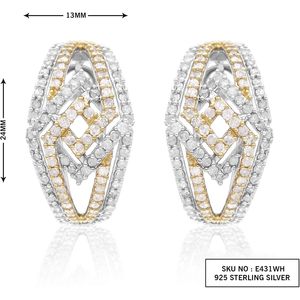 Boucles d'oreilles créoles Ornaatis Diamond Huggie Hoop 1,76 carats de poids total, taille brillant rond, bicolores or sur argent sterling, pour femme, usage quotidien - Product Image 6