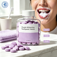 Comprimés de dentifrice violet à marque privée, saveur menthe, mini dentifrice solide, blanchiment des dents, comprimés de dentifrice violet