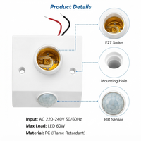 Portalámparas E27 de Baquelita con Sensor de Movimiento Infrarrojo, Adaptador de Enchufe LED, Garantía de 1 Año, Fácil Instalación, Iluminación Interior