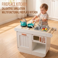 Ensemble de jeu de cuisine en bois pour enfants avec cheminée, lumières et sons, évier, réfrigérateur, micro-ondes, jeu éducatif Montessori
