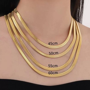 PVD 18K oro Metal Color chapado Hip Hop 2mm 3mm 4mm 5mm 6mm ancho 304 Acero inoxidable plano serpiente hueso cadena collar - Product Image 2
